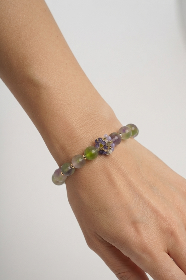 SICYLUI - BRACCIALE ELASTICO GIADA SFUMATA VIOLA E VERDE E ZIRCONI