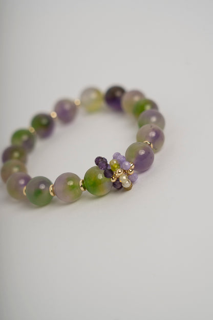 SICYLUI - BRACCIALE ELASTICO GIADA SFUMATA VIOLA E VERDE E ZIRCONI