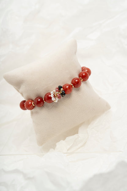 SICYLUI - BRACCIALE ELASTICO GIADA COCCIO E ZIRCONI