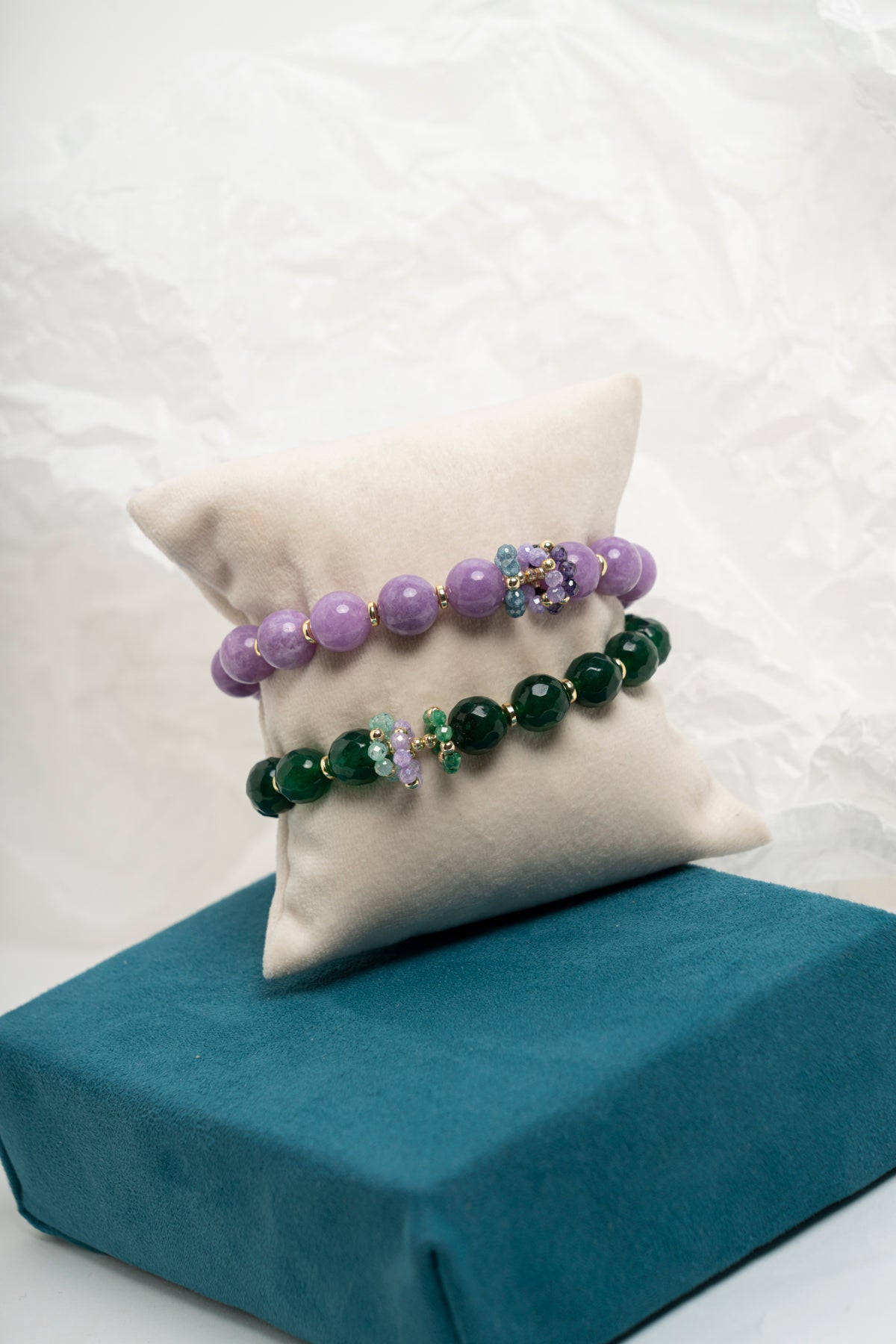 SICYLUI - BRACCIALE ELASTICO GIADA VERDE E ZIRCONI