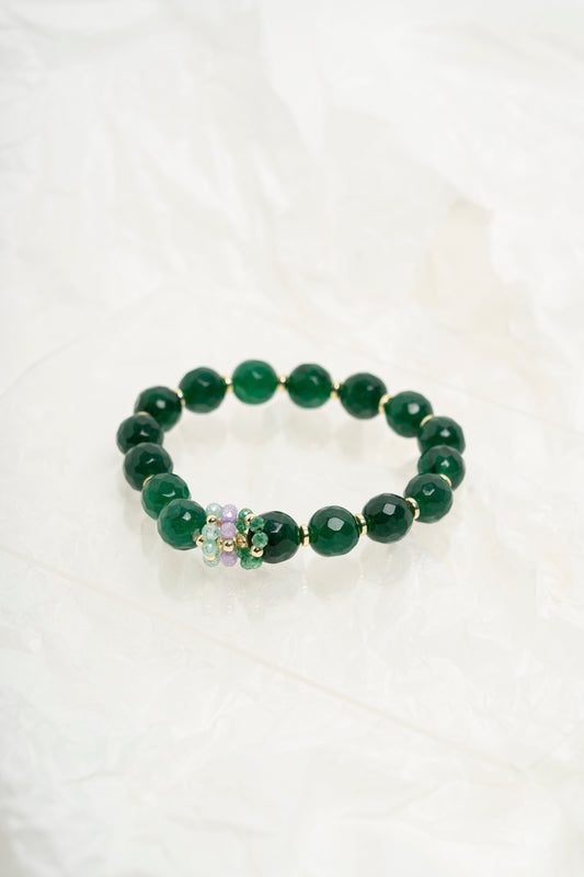 SICYLUI - BRACCIALE ELASTICO GIADA VERDE E ZIRCONI