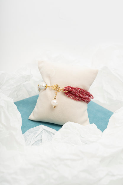 SICYLUI - BRACCIALE CON PERLE SCARAMAZZE E ZIRCONI ROSSI