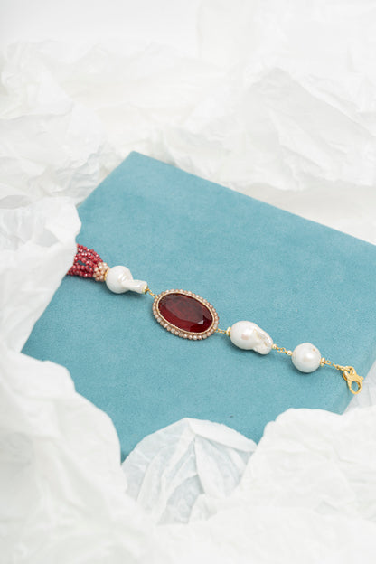 SICYLUI - BRACCIALE CON PERLE SCARAMAZZE E ZIRCONI ROSSI