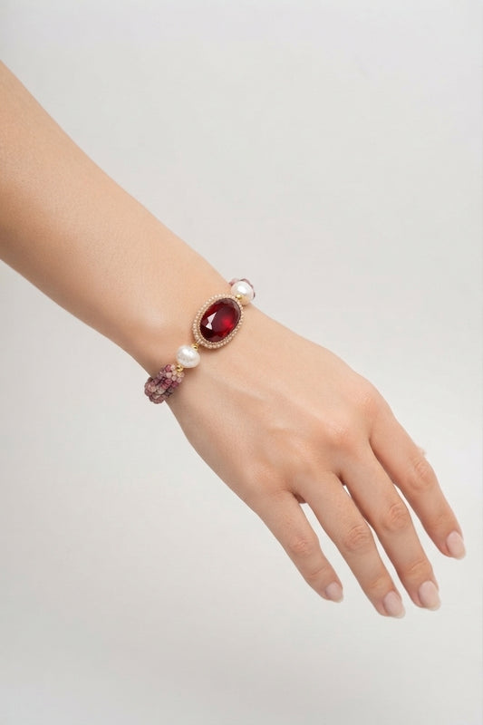 SICYLUI - BRACELET WITH SCARAMAZZE PEARLS AND RED ZIRCONIA