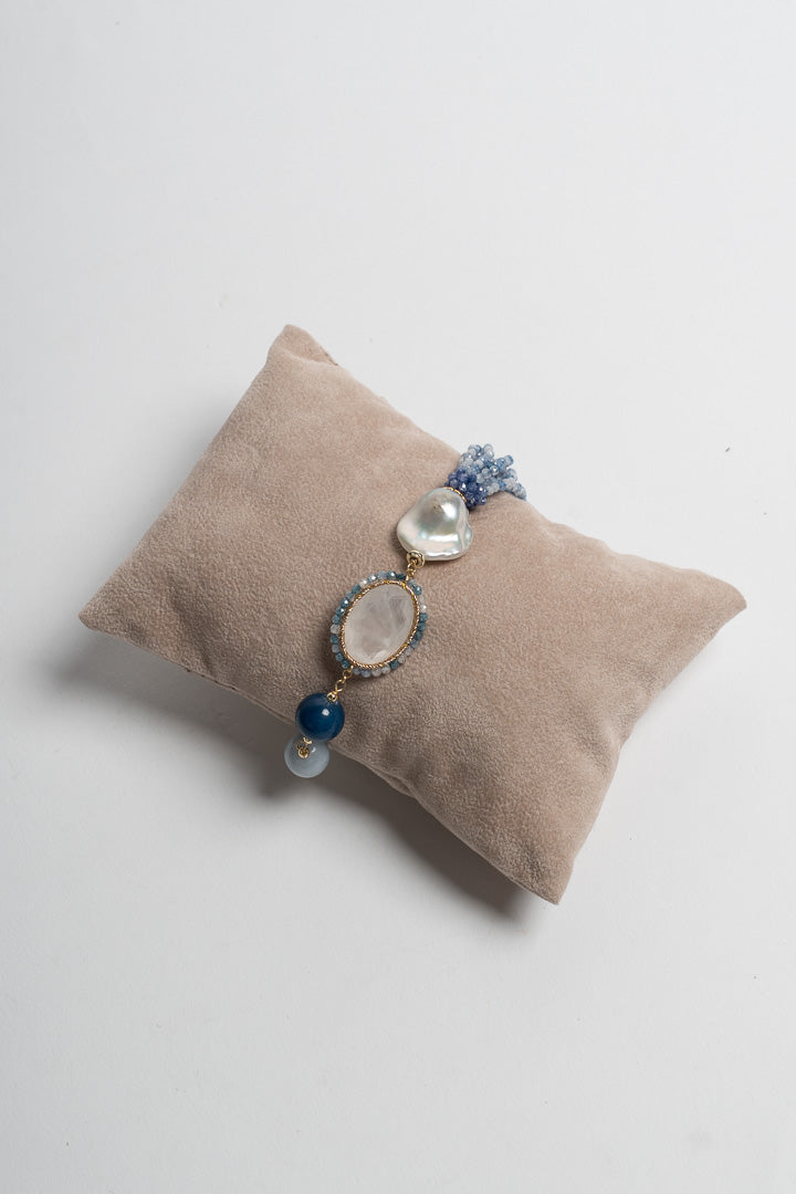 SICYLUI - BRACCIALE CON CRISTALLO DI ROCCA BIANCO ZIRCONI BLU E PERLE SCARAMAZZE