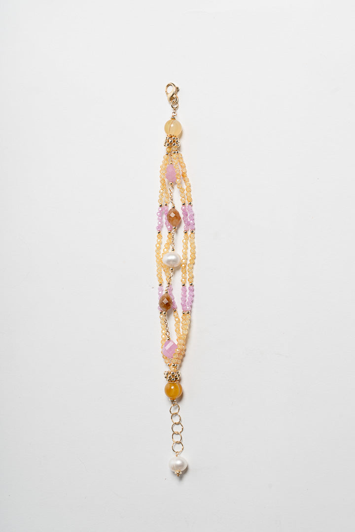 SICYLUI - BRACCIALE MULTIFILI ZIRCONI BIALLI E ROSA E PERLE