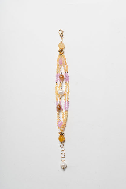 SICYLUI - BRACCIALE MULTIFILI ZIRCONI BIALLI E ROSA E PERLE