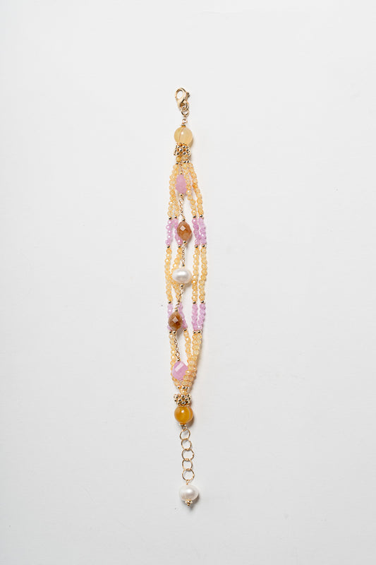 SICYLUI - BRACCIALE MULTIFILI ZIRCONI BIALLI E ROSA E PERLE