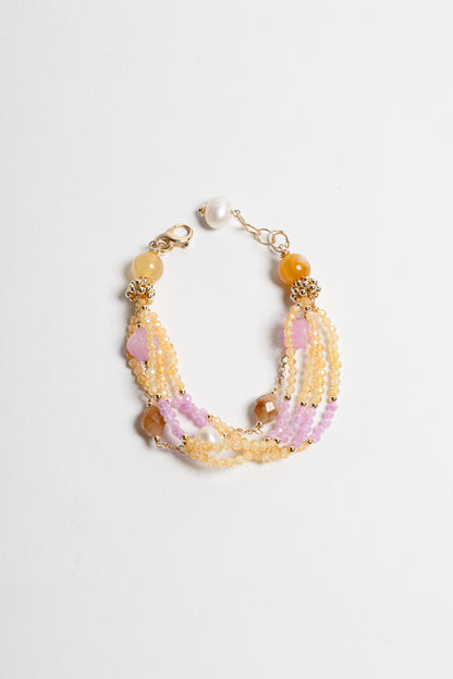 SICYLUI - BRACCIALE MULTIFILI ZIRCONI BIALLI E ROSA E PERLE