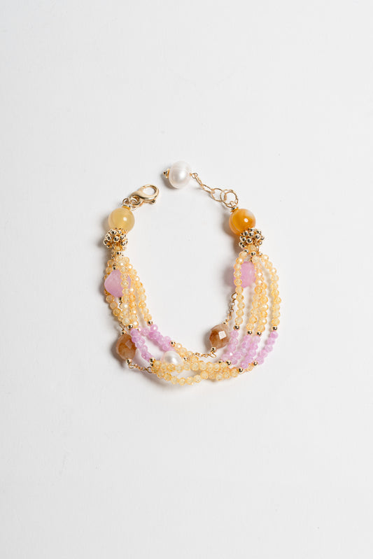 SICYLUI - BRACCIALE MULTIFILI ZIRCONI BIALLI E ROSA E PERLE