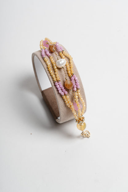 SICYLUI - BRACCIALE MULTIFILI ZIRCONI BIALLI E ROSA E PERLE