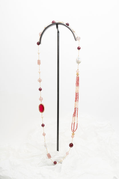 SICYLUI - COLLANA CHANEL PERLE E ZIRCONE ROSSO RUBINO