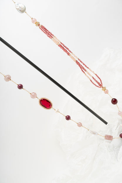 SICYLUI - COLLANA CHANEL PERLE E ZIRCONE ROSSO RUBINO