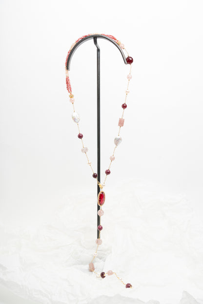 SICYLUI - COLLANA CHANEL PERLE E ZIRCONE ROSSO RUBINO