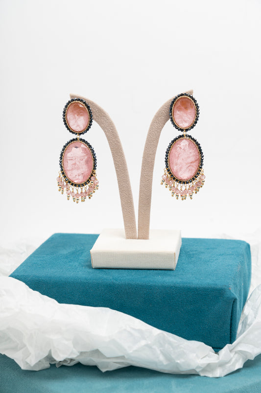 SICYLUI - ORECCHINI PENDENTI CON ZIRCONI ROSA OVALI