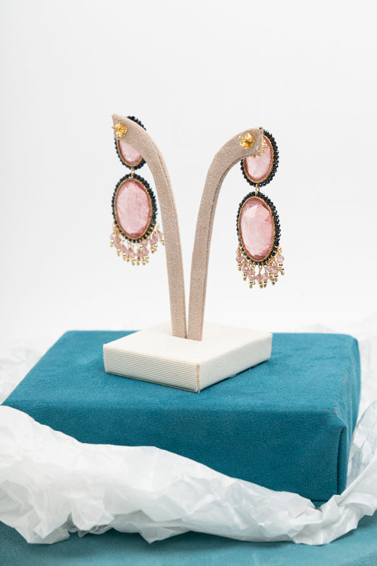 SICYLUI - ORECCHINI PENDENTI CON ZIRCONI ROSA OVALI