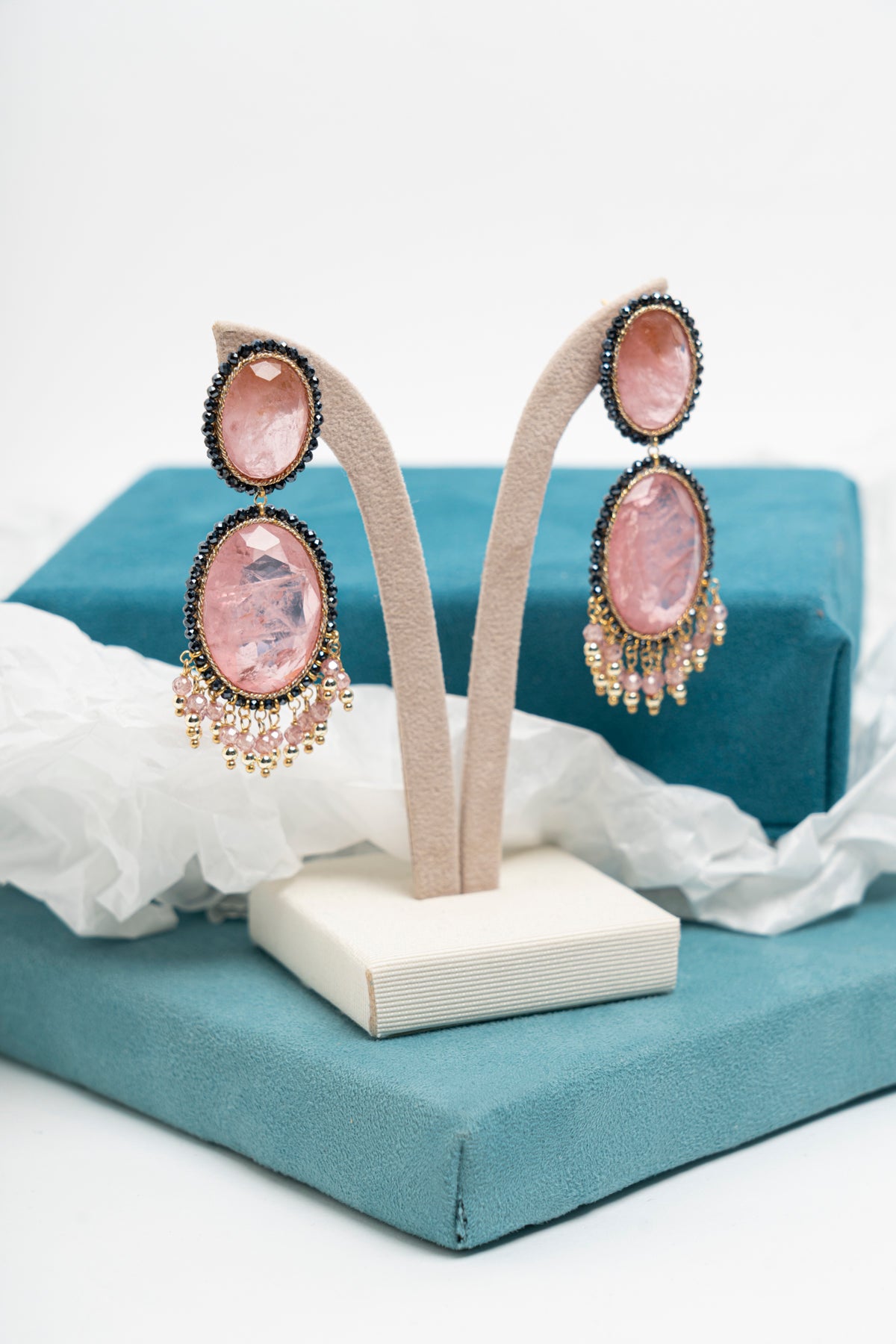 SICYLUI - ORECCHINI PENDENTI CON ZIRCONI ROSA OVALI