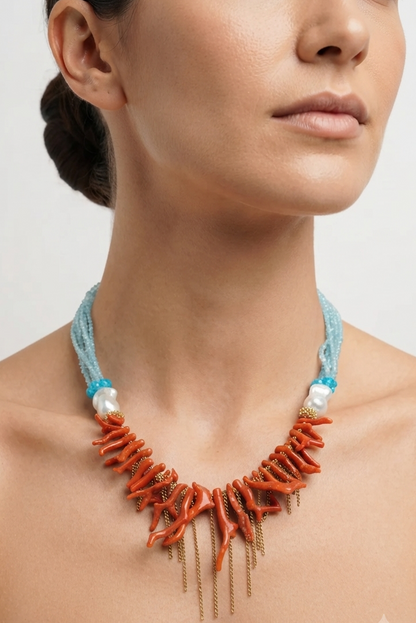 SICYLUI - CORAL AND SCARAMAZZA PEARL NECKLACE