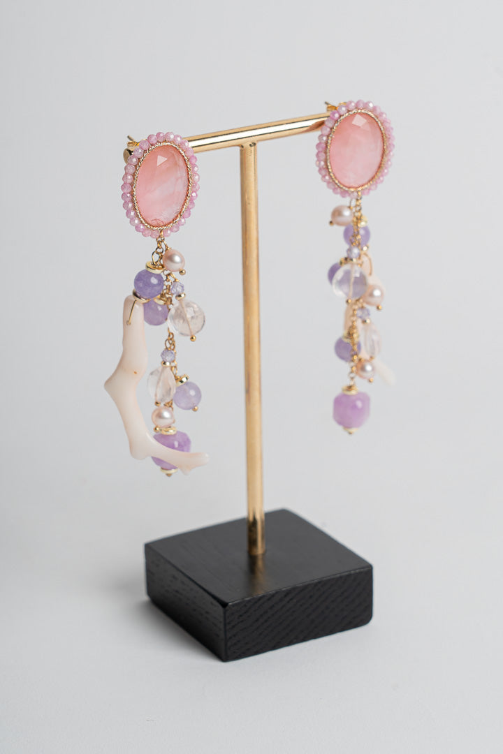 SICYLUI - ORECCHINI PENDENTI IN ARGENTO DORATO CON CORALLO ROSA