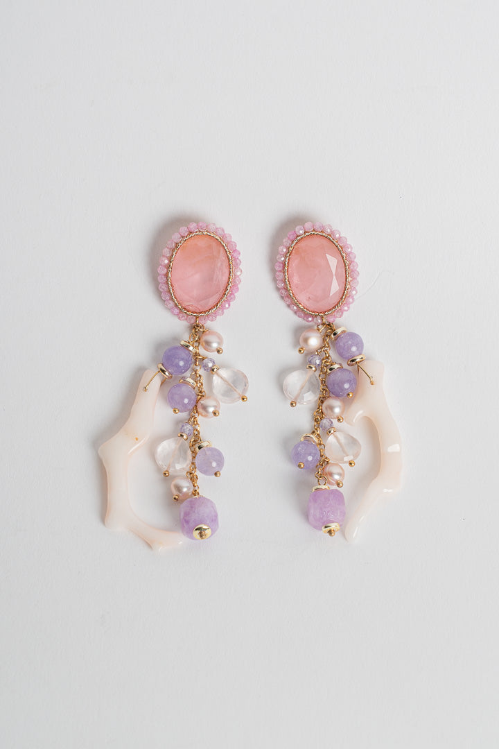 SICYLUI - ORECCHINI PENDENTI IN ARGENTO DORATO CON CORALLO ROSA