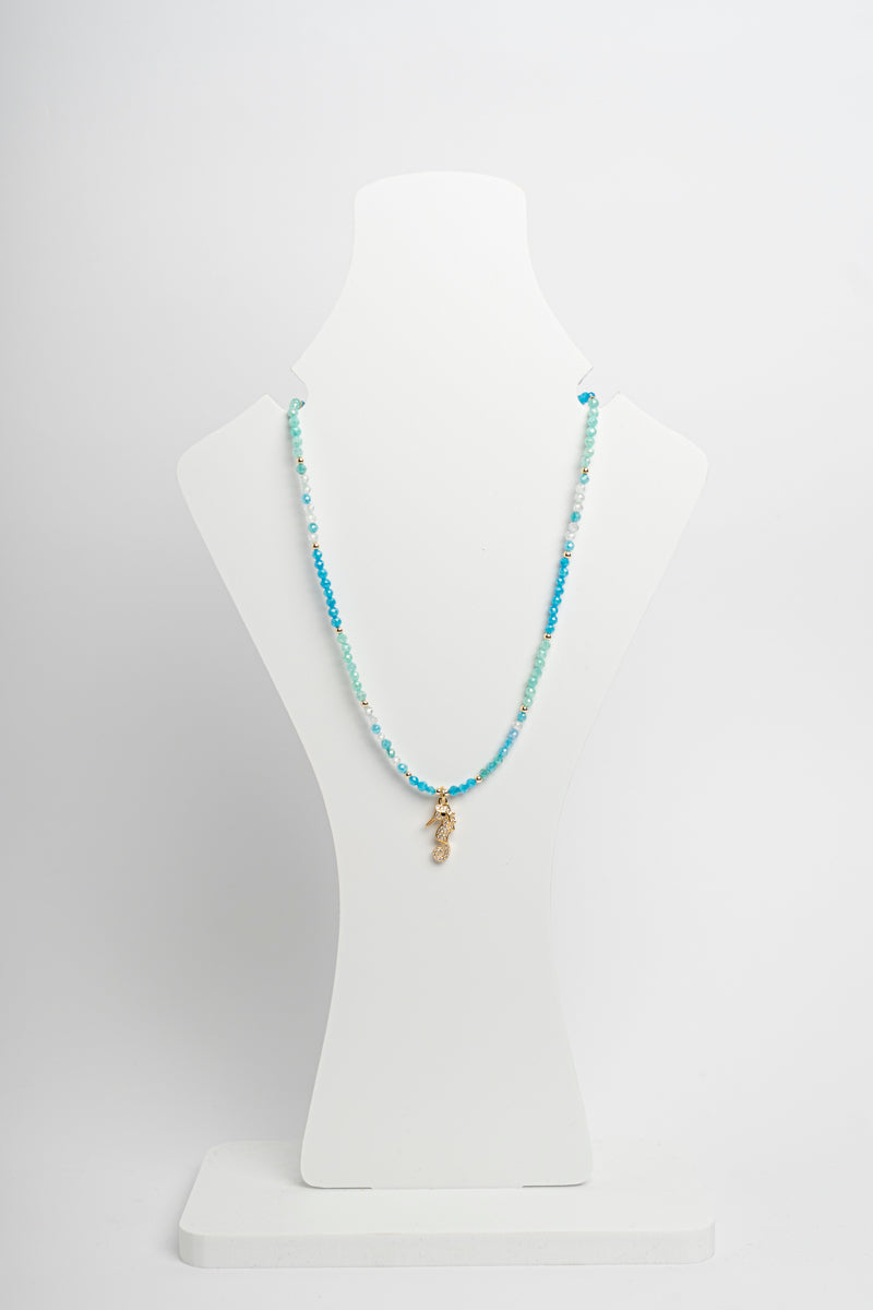SICYLUI - COLLANA GIROCOLLO CON ZIRCONI AZZURRI E CAVALLUCCIO DORATO