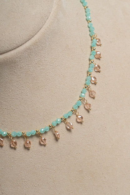 SICYLUI - CHOCKER NECKLACE WITH AQUA GREEN AND BEIGE ZIRCONIAS