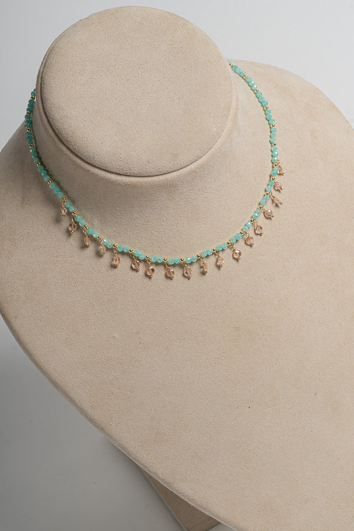 SICYLUI - CHOCKER NECKLACE WITH AQUA GREEN AND BEIGE ZIRCONIAS
