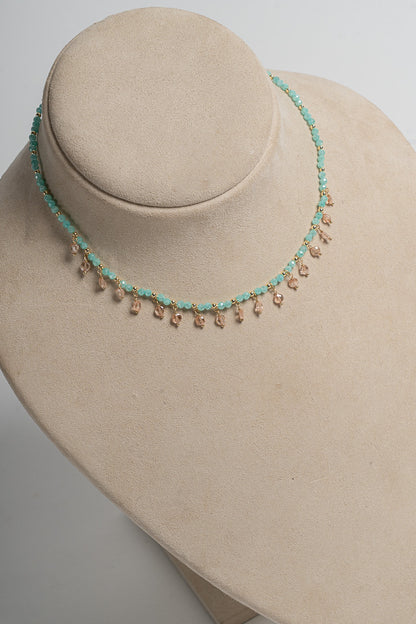 SICYLUI - CHOCKER NECKLACE WITH AQUA GREEN AND BEIGE ZIRCONIAS