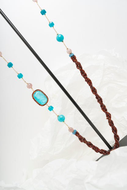 SICYLUI - COLLANA CON ZIRCONI TURCHESI, AGATA E PERLE