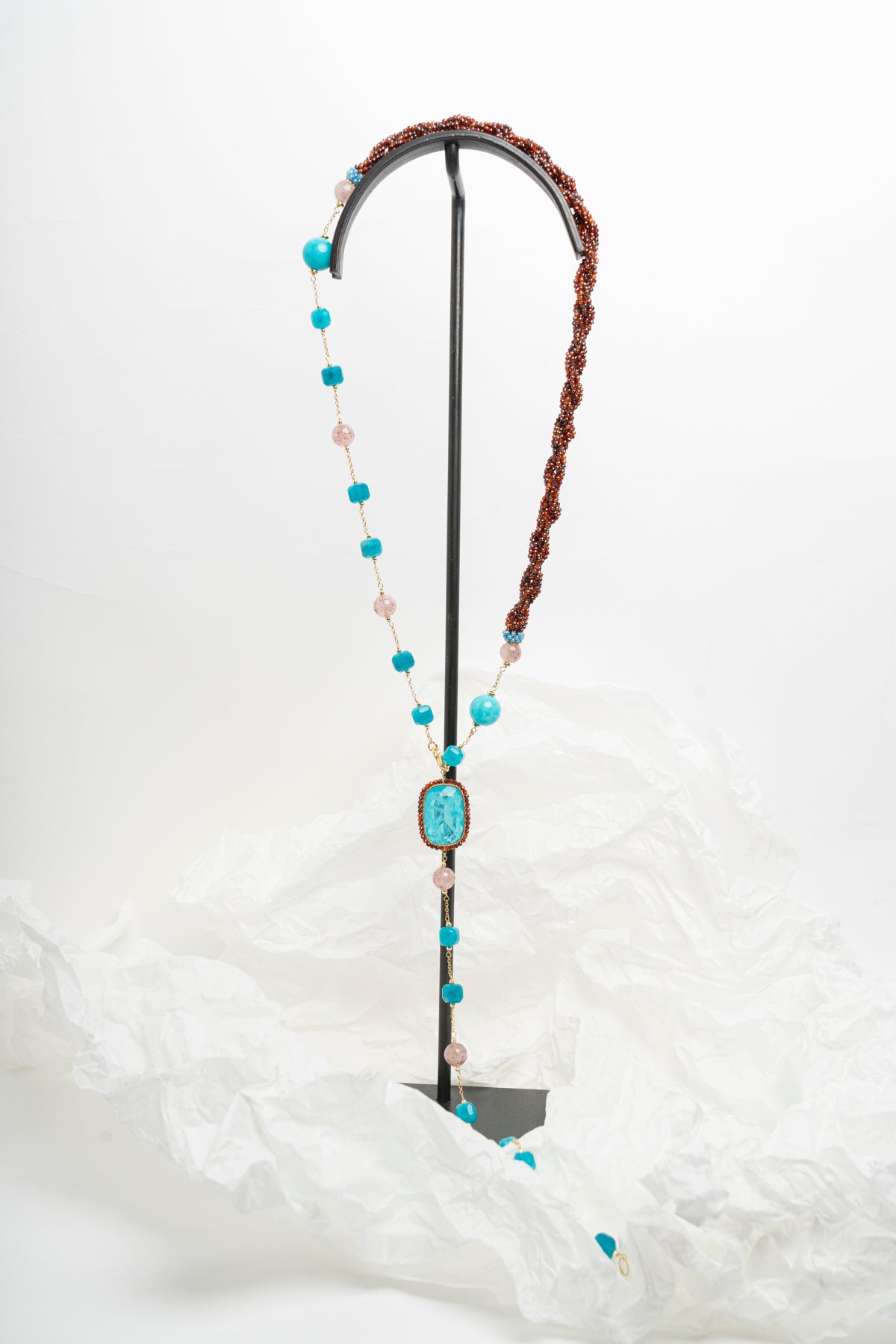 SICYLUI - COLLANA CON ZIRCONI TURCHESI, AGATA E PERLE