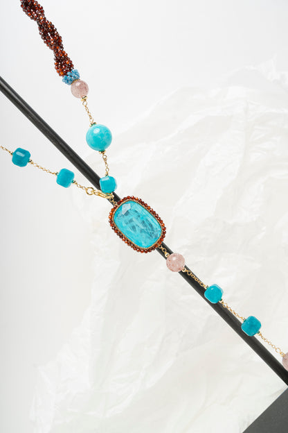 SICYLUI - COLLANA CON ZIRCONI TURCHESI, AGATA E PERLE