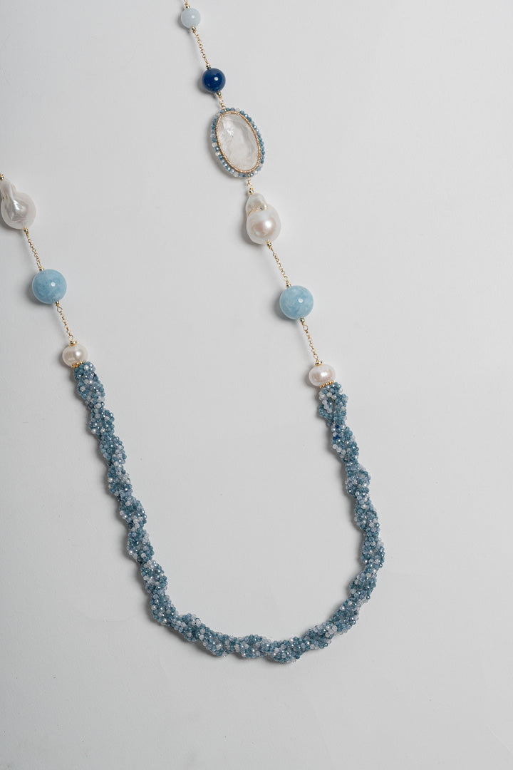 SICYLUI - COLLANA LUNGA AGATA AZZURRA E CRISTALLO DI ROCCA BIANCO