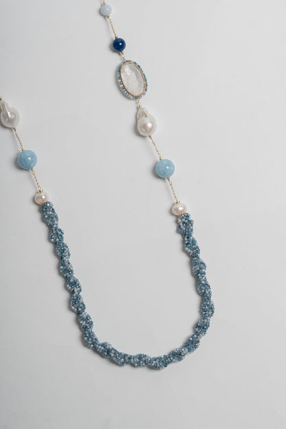 SICYLUI - COLLANA LUNGA AGATA AZZURRA E CRISTALLO DI ROCCA BIANCO