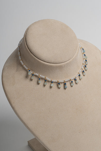 SICYLUI - COLLANA CHOCKER CON ZIRCONI BIANCHI ED ACQUAMARINA PENDENTE
