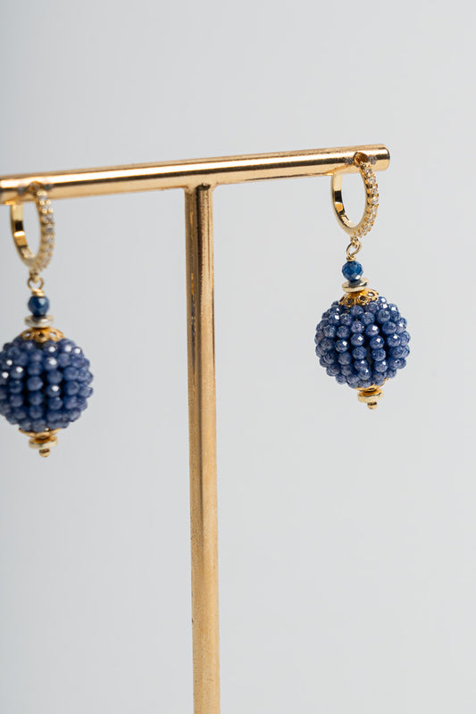 SICYLUI - ORECCHINI PENDENTI SFERICI CON ZIRCONI BLUE