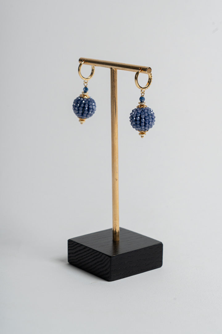 SICYLUI - ORECCHINI PENDENTI SFERICI CON ZIRCONI BLUE