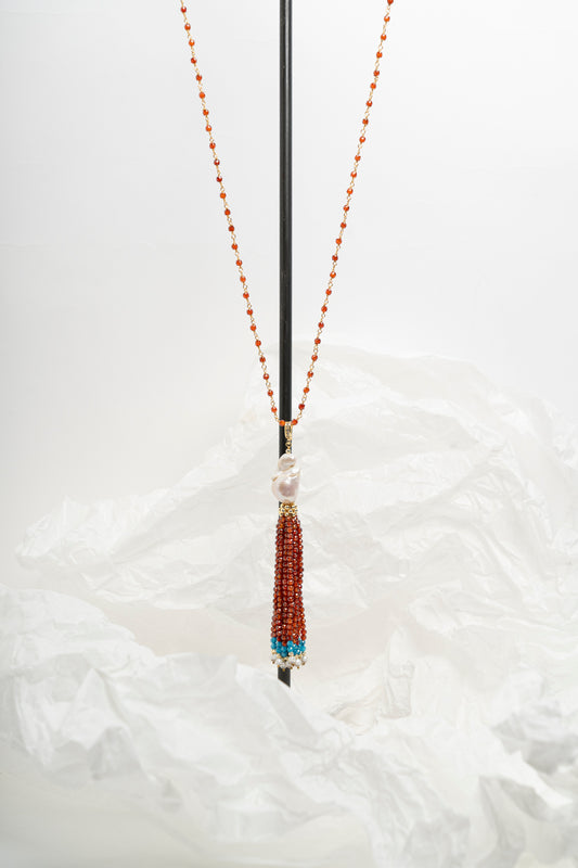 SICYLUI - COLLANA CON ZAPPA DI ZIRCONI MORO E PERLA SCARAMAZZA