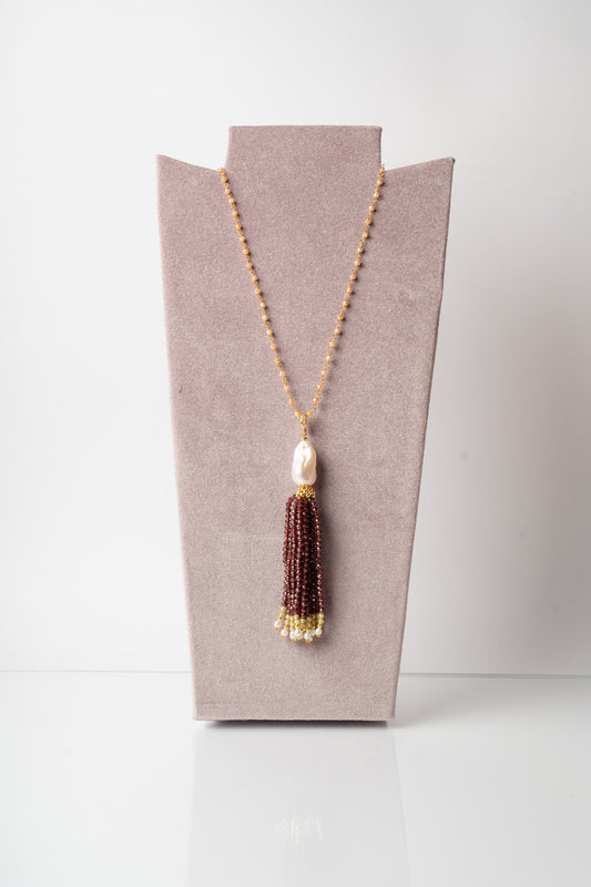 SICYLUI - COLLANA CON NAPPA IN CRISTALLI BURGUNDI E VERDI E PERLA BAROCCA