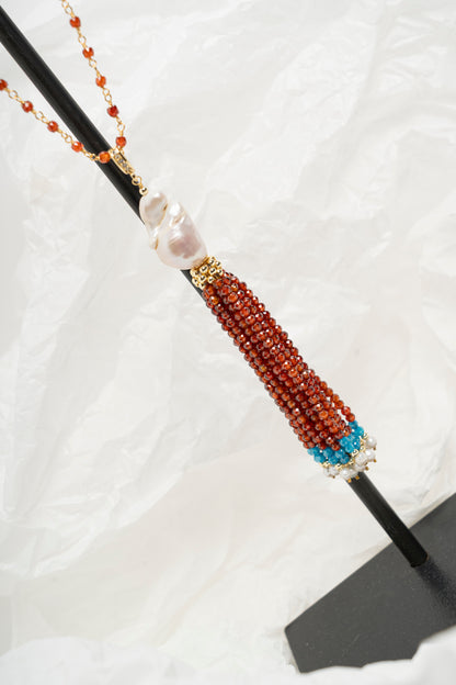 SICYLUI - COLLANA CON ZAPPA DI ZIRCONI MORO E PERLA SCARAMAZZA