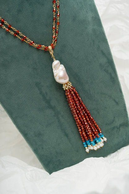 SICYLUI - COLLANA CON ZAPPA DI ZIRCONI MORO E PERLA SCARAMAZZA