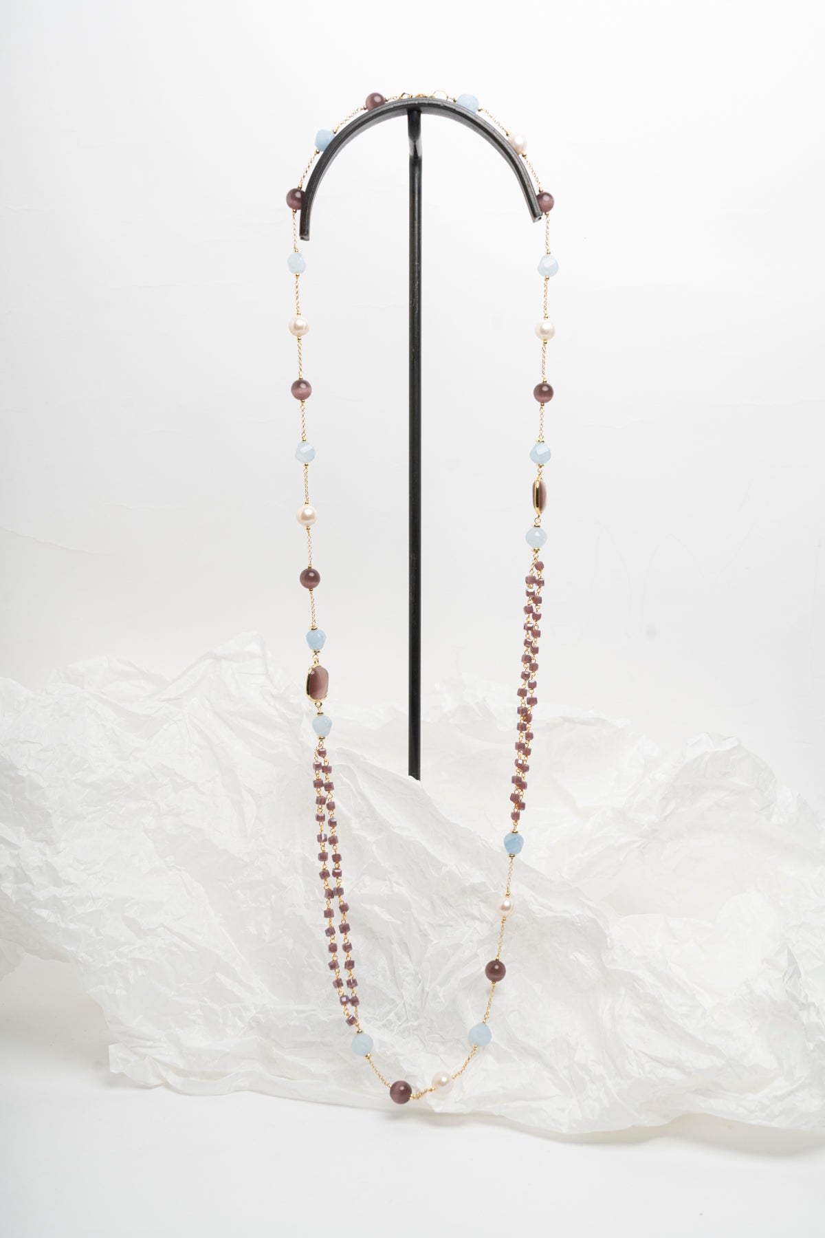 SICYLUI - COLLANA LUNGA ZIRCONI E GIADA MOKA