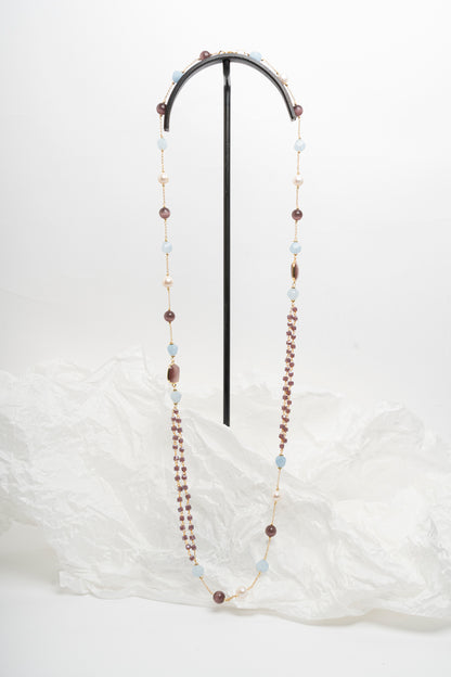 SICYLUI - COLLANA LUNGA ZIRCONI E GIADA MOKA