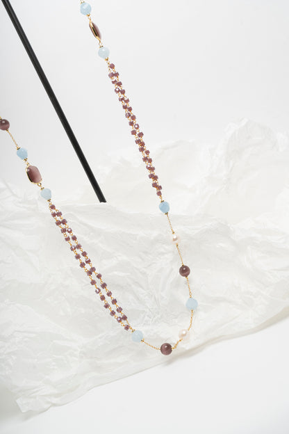 SICYLUI - COLLANA LUNGA ZIRCONI E GIADA MOKA