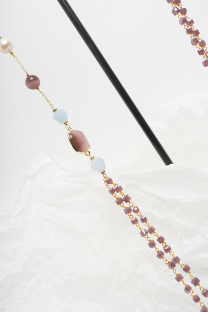 SICYLUI - COLLANA LUNGA ZIRCONI E GIADA MOKA