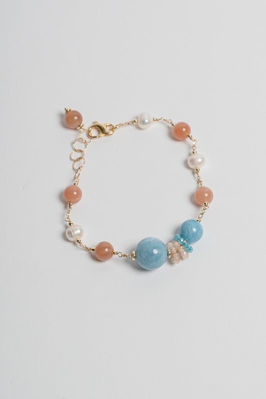 SICYLUI - BRACCIALE CON GIADA AZZURRA E BEIGE E PERLE