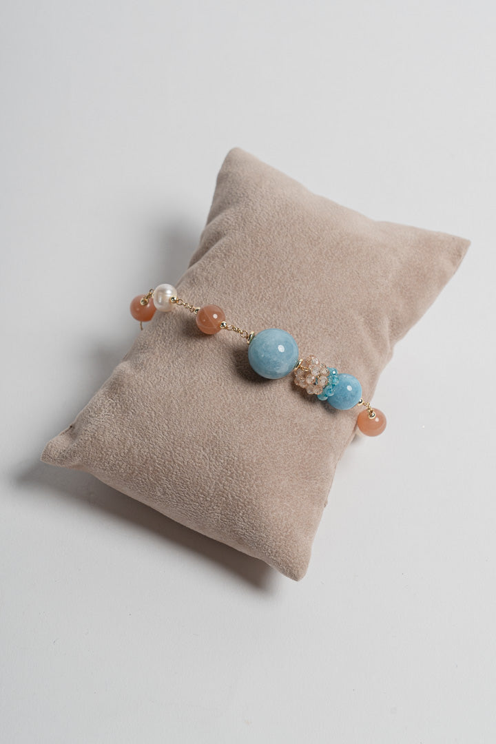 SICYLUI - BRACELET WITH BLUE AND BEIGE JADE AND PEARLS