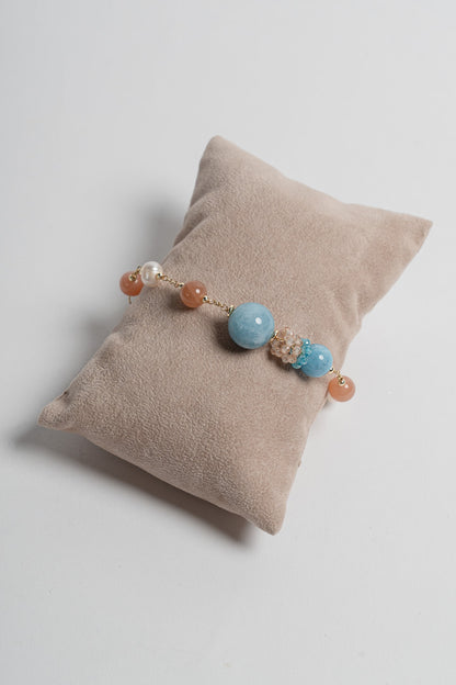 SICYLUI - BRACELET WITH BLUE AND BEIGE JADE AND PEARLS