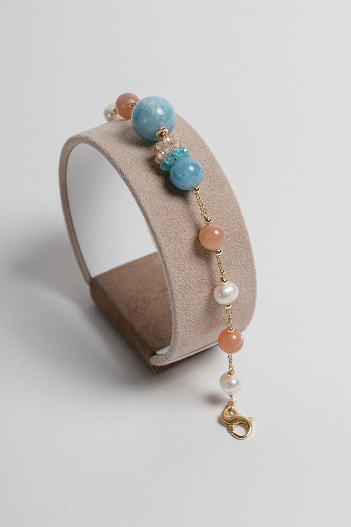 SICYLUI - BRACELET WITH BLUE AND BEIGE JADE AND PEARLS