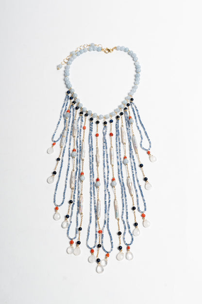 SICYLUI - COLLANA CON FRANGE DI CORALLO E GIADA