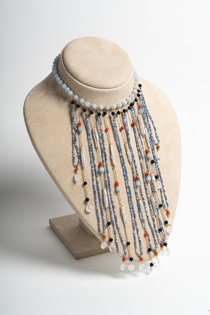 SICYLUI - COLLANA CON FRANGE DI CORALLO E GIADA